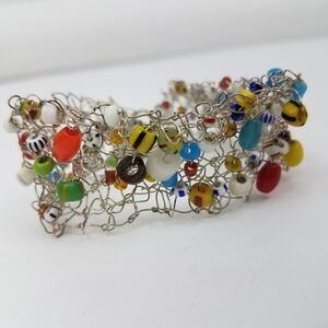 Wire Wrapped‎ Bracelet Glass Bead Striped…